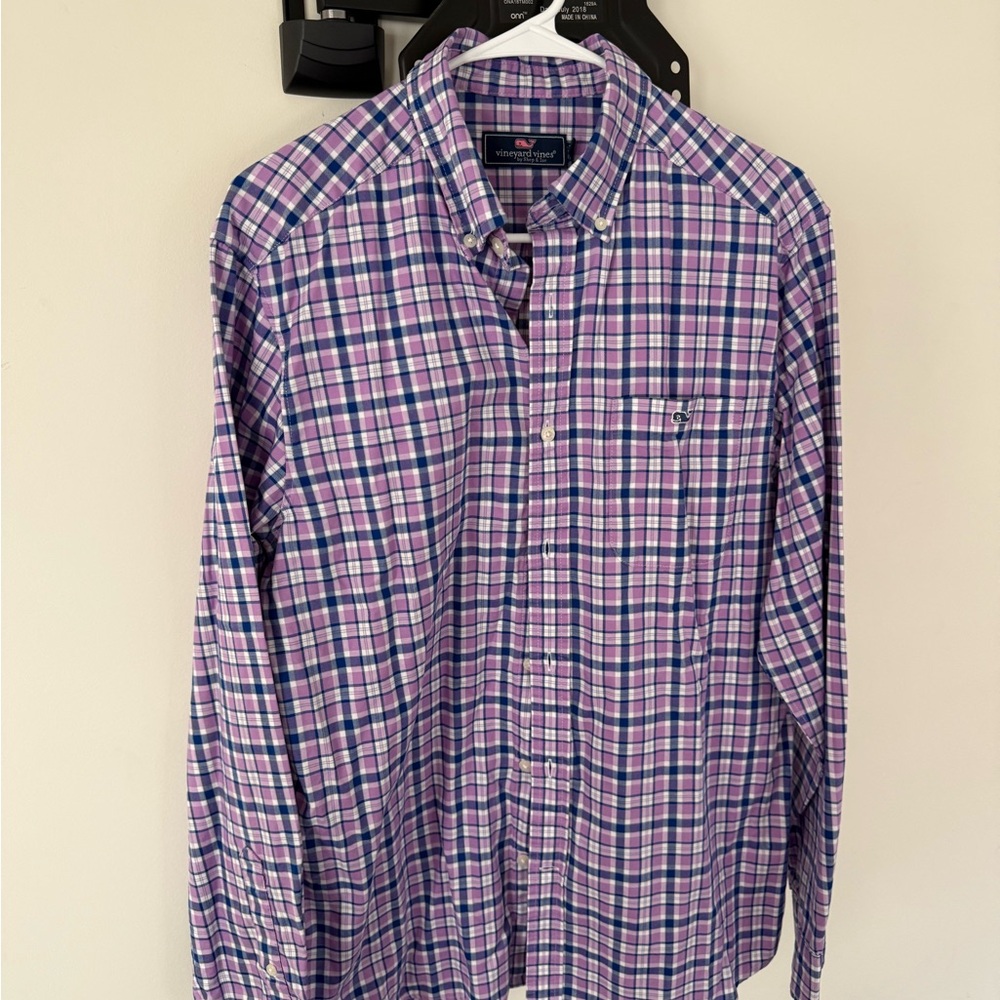 Vineyard Vines Men's Plaid Shirt - Purple, Blue, and White